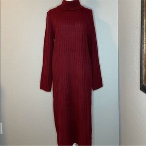 Elegant Red Turtleneck Sweater Dress